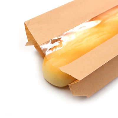 Food Grade Greaseproof Kraft Paper Pouch With Window For Croissant