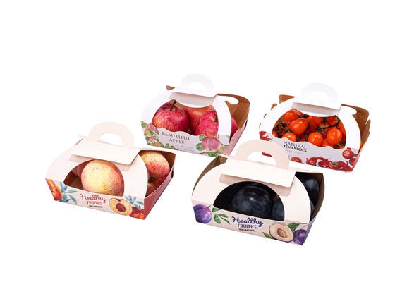 Vegetable Fruit Kraft Paper Box With Handle Compostable Recyclable