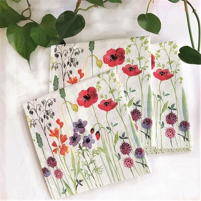 OEM Folding Floral Paper Dinner Napkins , Disposable Flower Print Tissue Paper