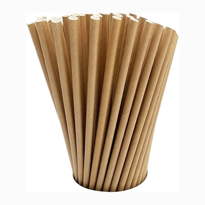 Disposable Bamboo Drinking Straw , Brown Paper Straws Recyclable