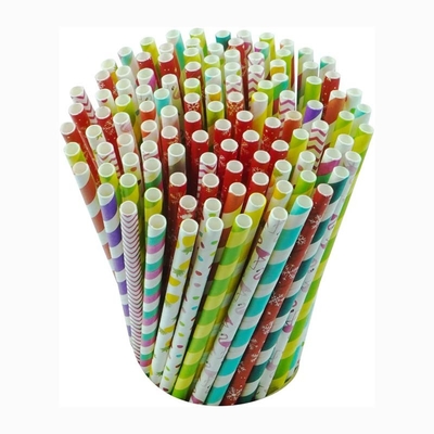 198mm×6mm Paper Drinking Straws Rainbow Color For Hot Drinks