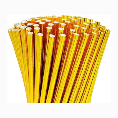 OEM ODM Rose Gold Striped Straws , Recyclable Craft Paper Straws
