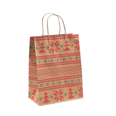 Christmas Pattern Recyclable Handle Paper Bag Durable Gift Packaging Craft Bags with Handle