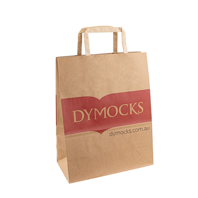 OEM Printed Flat Handle Brown Kraft Paper Carrier Bag Grocery Food Takeaway Packaging