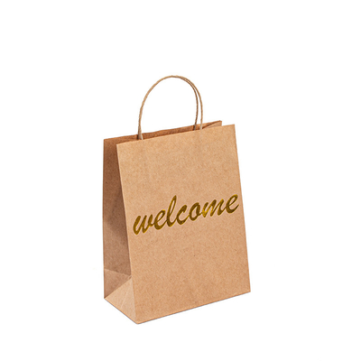 Customized Gold Stamp Shopping Kraft Paper Packaging Bag With personal Logo