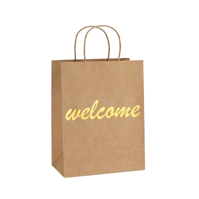 CMYK / Pantone Printing Kraft Paper Shopping Bags Brown Paper Bags With Twist Rope Handles
